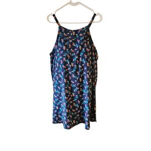 Lands End sz 26W blue bird of paradise flower swim dress one piece swimsuit